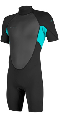 2026 O'Neill Junior Reactor-2 2mm Back Zip Shorty Wetsuit 5045B - Black / Lt Aqua